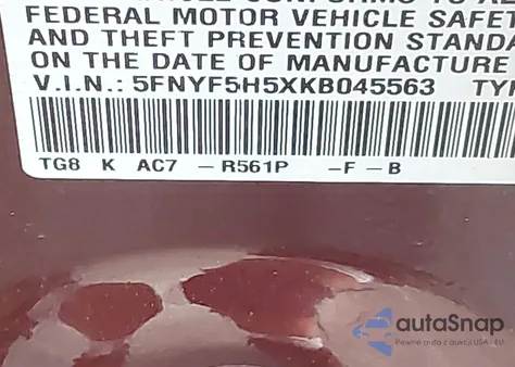 2019 Honda Pilot Ex-L из США, поврежденный, VIN 5FNYF5H5XKB045563